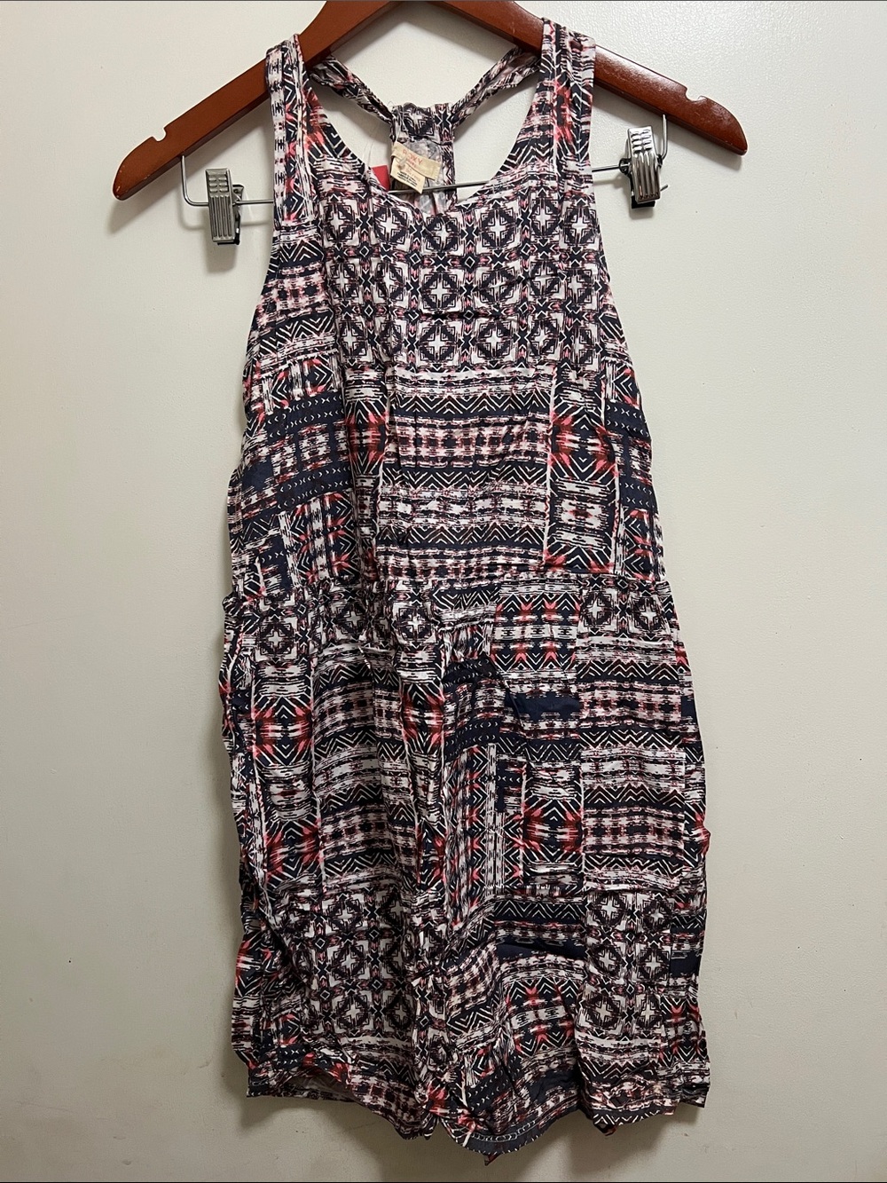 Roxy Girls Mixed Geo Print Racer Back Dress in Black, White & Coral